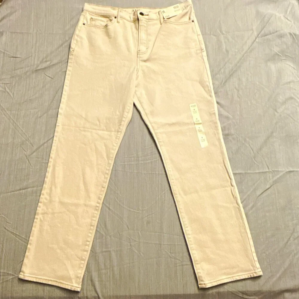 A.N.A A New Approach W14 Beige Off White High Rise Fitted Hip Straight Jeans NWT